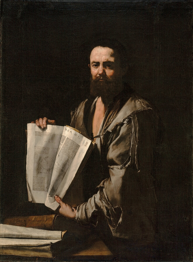 Philosopher with an open book, or Euclid
